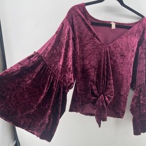 Hummingbird‎ Top Women's Medium* Velvet Maroon Fairy Whimsigoth Wide Bell Sleeve